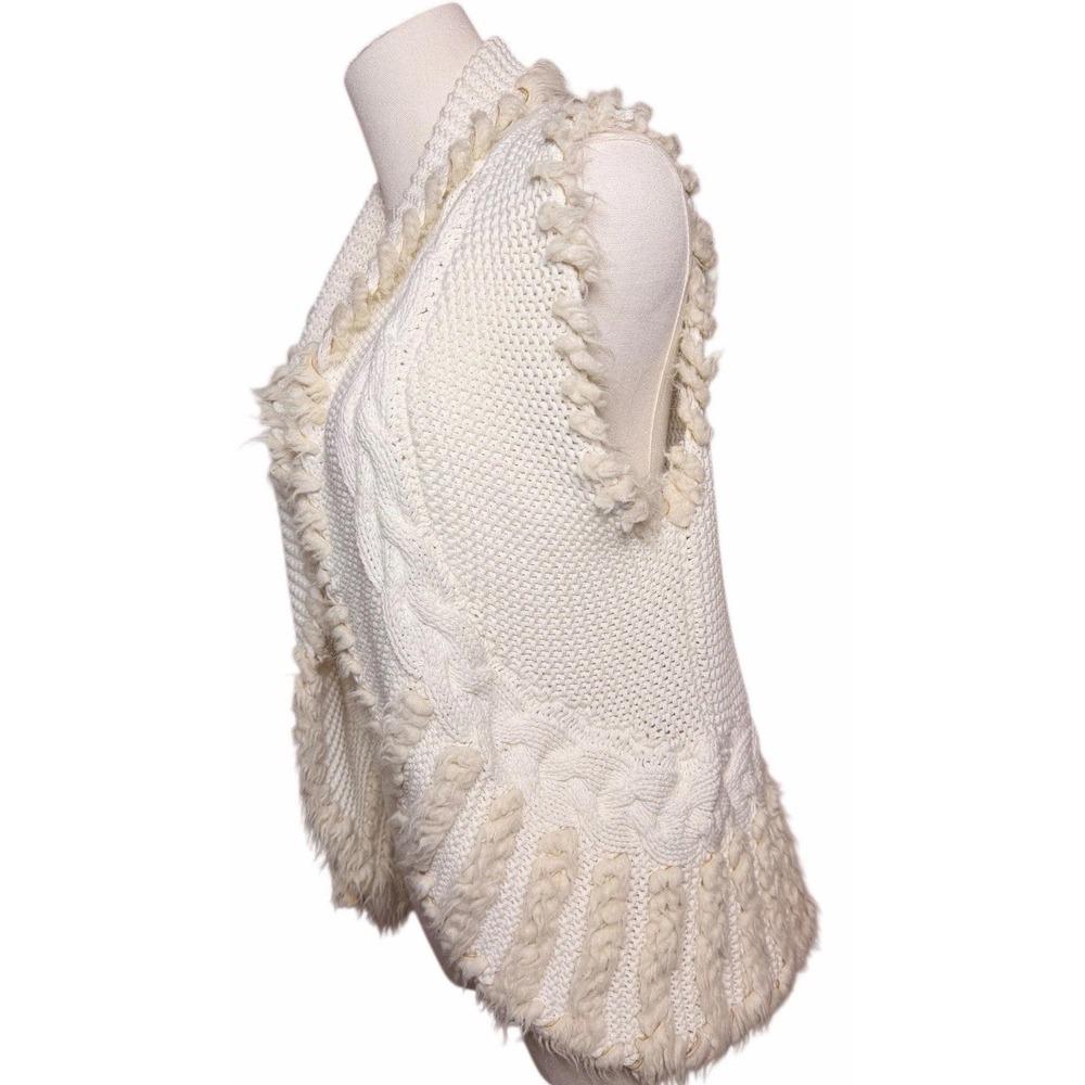 Lilly Pulitzer Sweater‎ Vest S Ivory Chunky Knit Fringe Boho Cottagecore Open - Picture 5 of 13